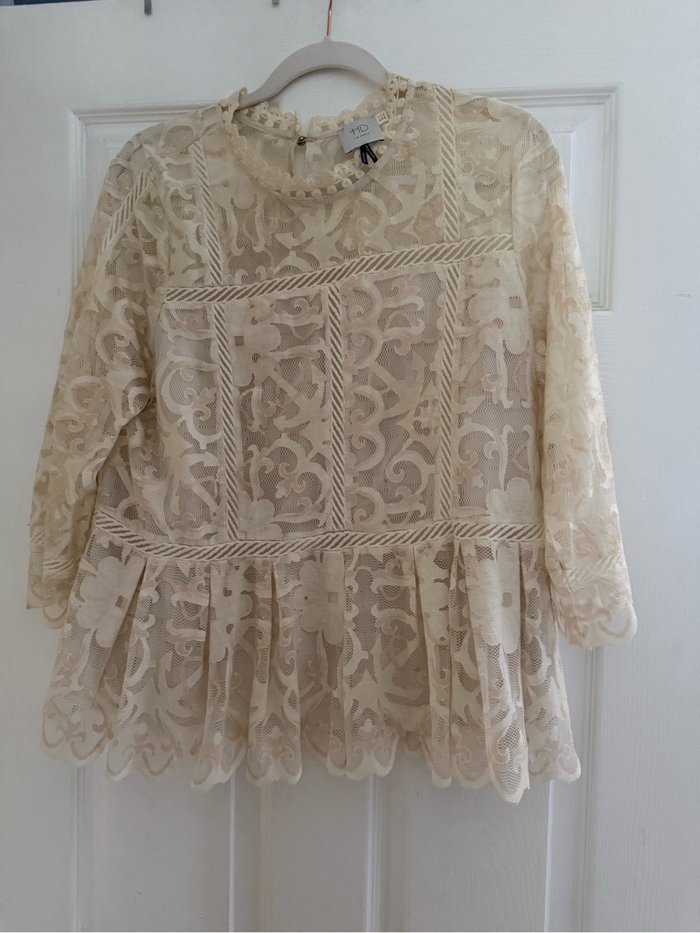 Anthropologie Cream Lace Peplum Top